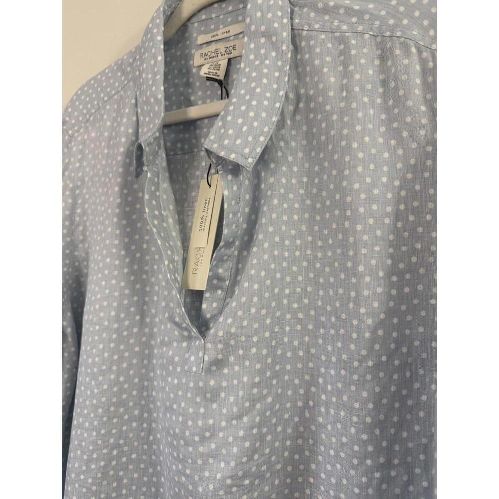 Rachel Zoe Light Blue Polka Dot Linen Plus Size 3X Blouse - Picture 3 of 7